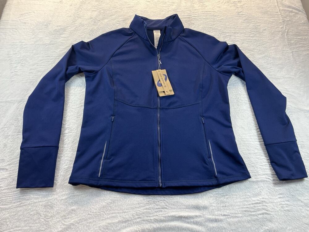 ASICS Cold Weather Womens Knit Yoga Track Jacket Full Zip Pockets Blue L